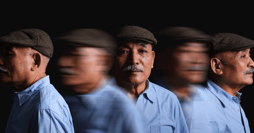 Recognising Dementia, Depression and Delirium blog - 3 mirrored man in hat